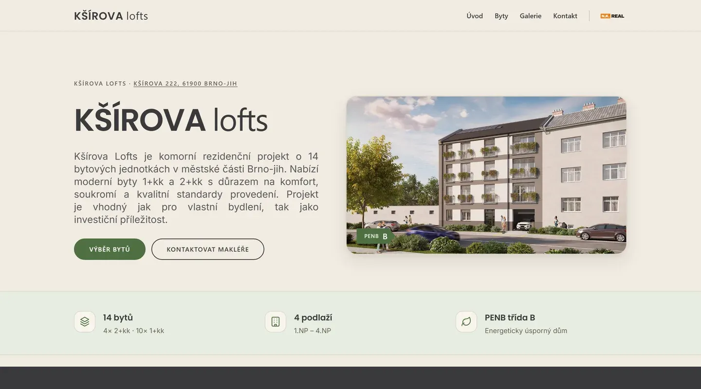 Preview of the Kšírova lofts website